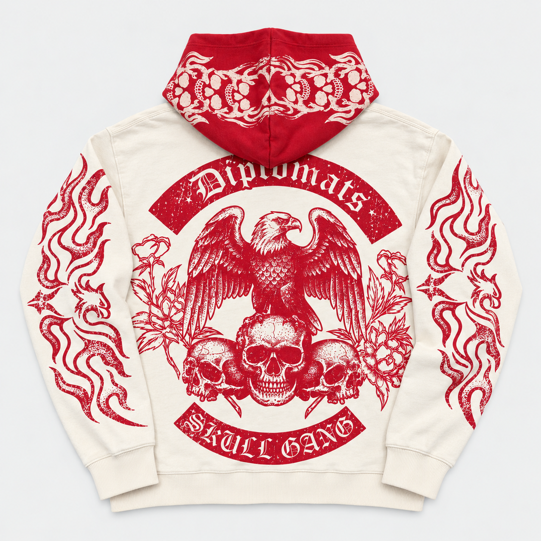 Diplomats Skull Gang Bone/Red Hoodie back