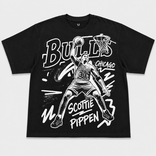 NO PIPP NO RINGS tee, black heavyweight boxy tee with black and white number 33 dunk graphic