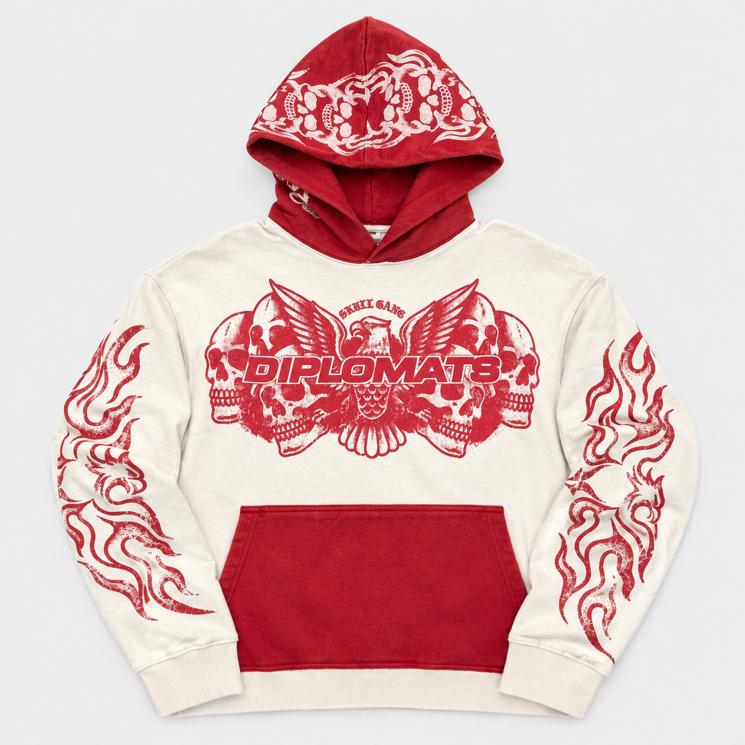 Diplomats Skull Gang Bone/Red Hoodie front