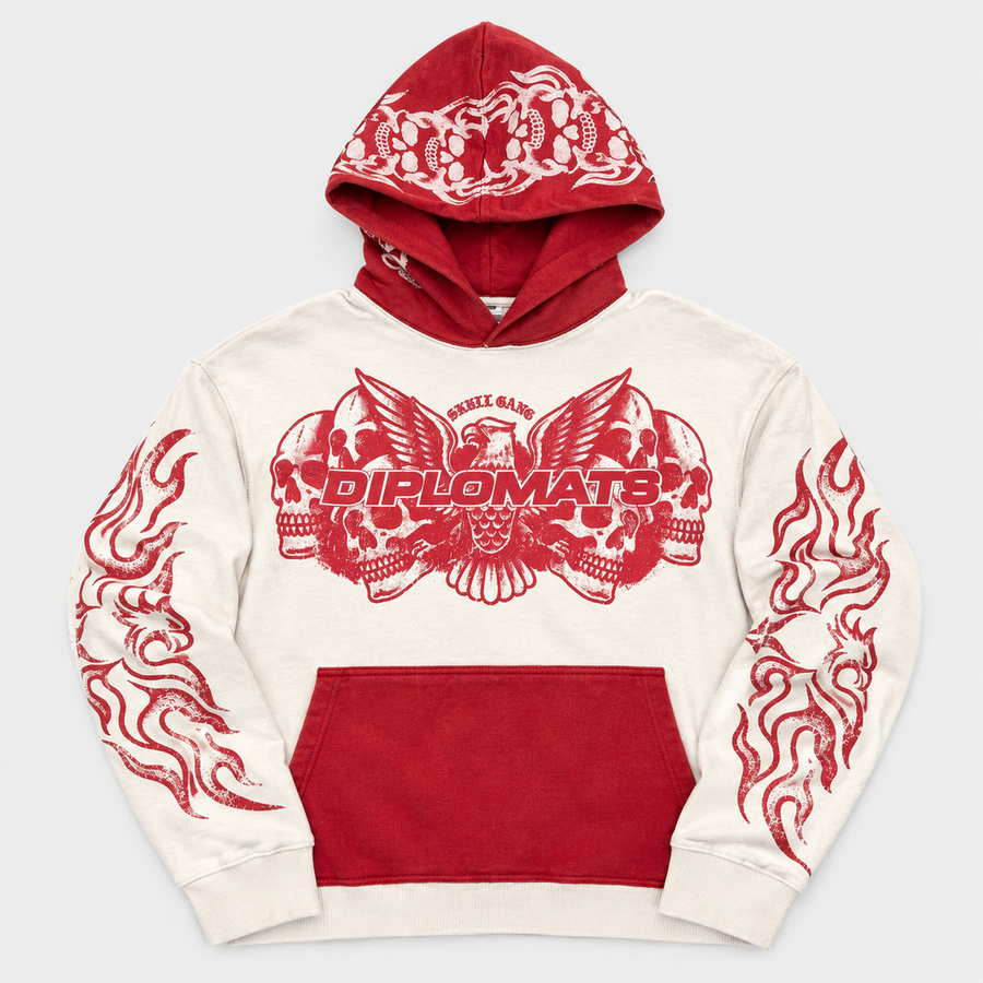 Diplomats Skull Gang Bone/Red Hoodie front