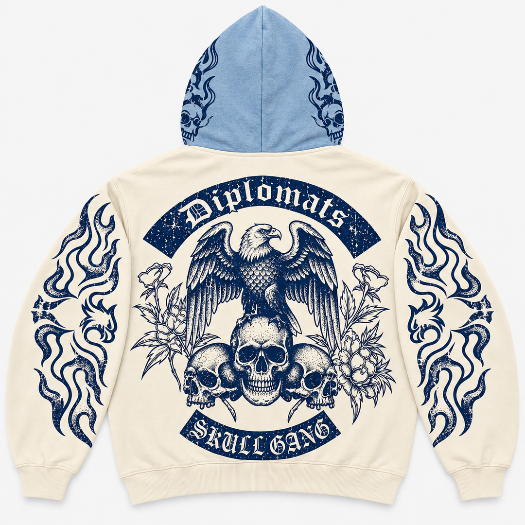 Diplomats Skull Gang Cream/Ice Hoodie back