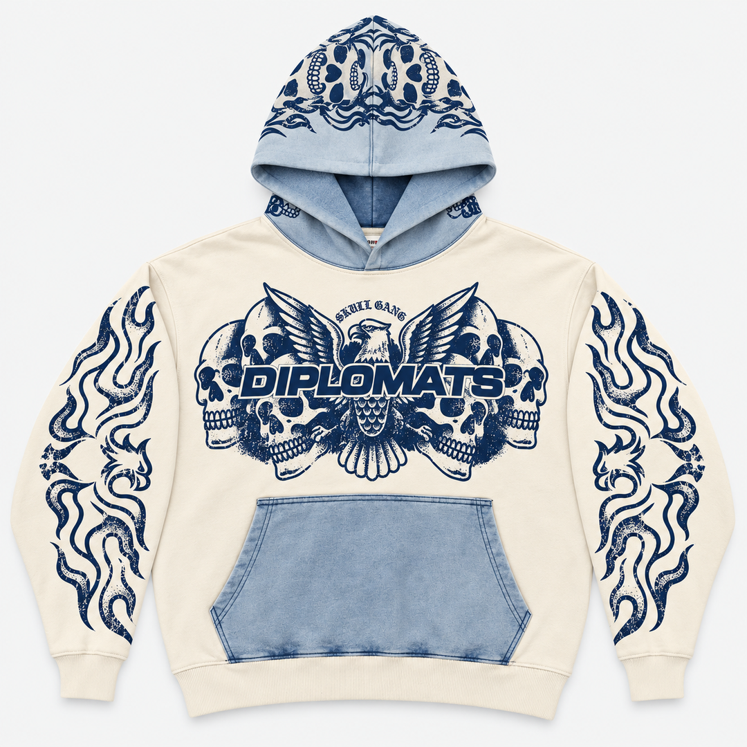 Diplomats Skull Gang Cream/Ice Hoodie front