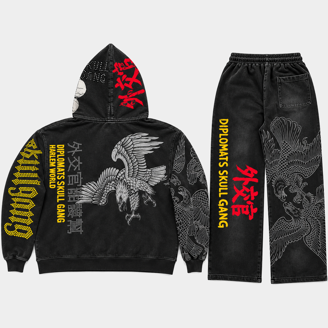 DIPLOMATS SKULL GANG Sweatsuit Black Washed Terry back