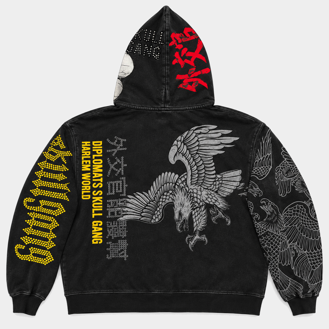 DIPLOMATS SKULL GANG Sweatsuit Black Washed Terry hoodie back