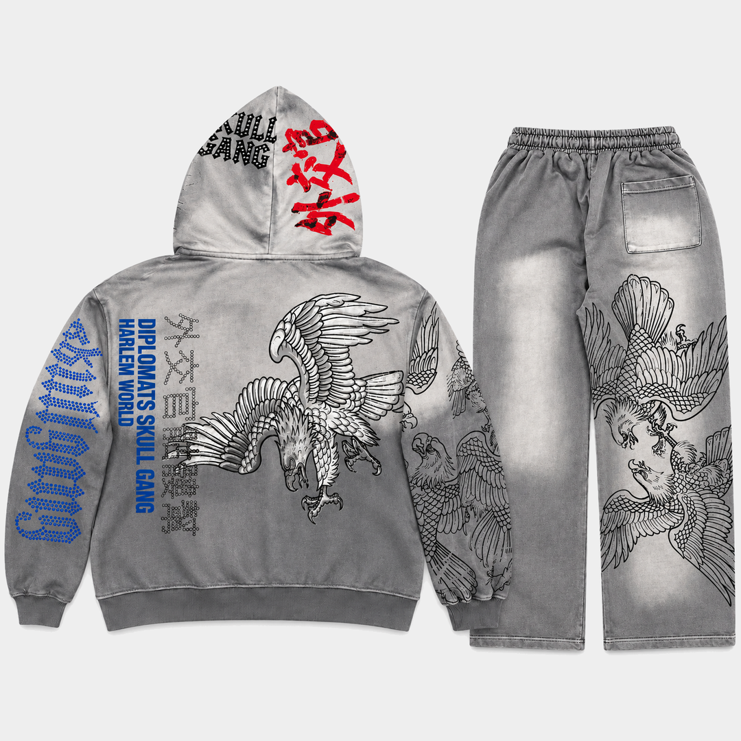 DIPLOMATS SKULL GANG Sweatsuit Grey Washed Terry back