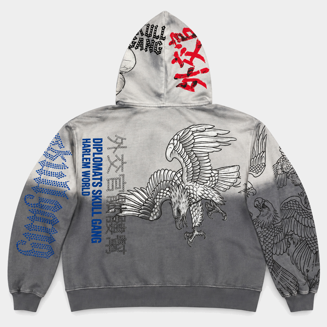 DIPLOMATS SKULL GANG Sweatsuit Grey Washed Terry hoodie back