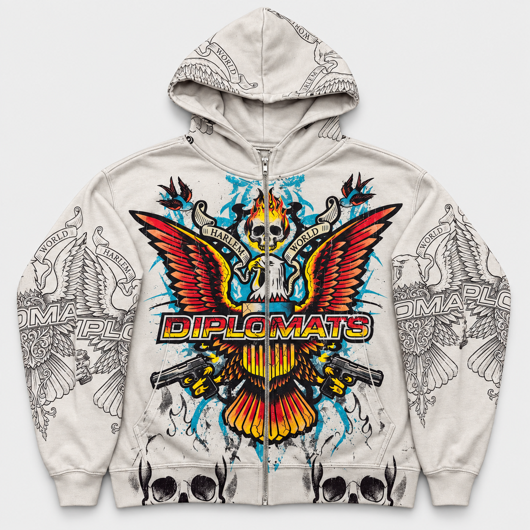 DIPLOMATS SKULL GANG Zip Hoodie Bone front