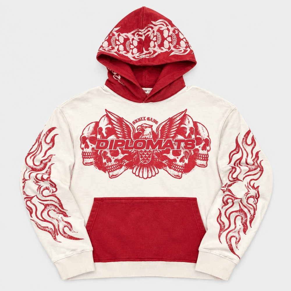 Diplomats Skull Gang Bone/Red Hoodie front/back