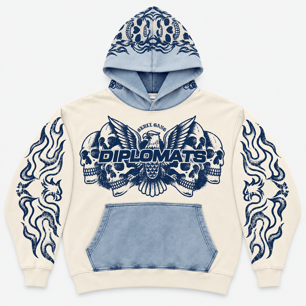 Diplomats Skull Gang Cream/Ice Hoodie front/back