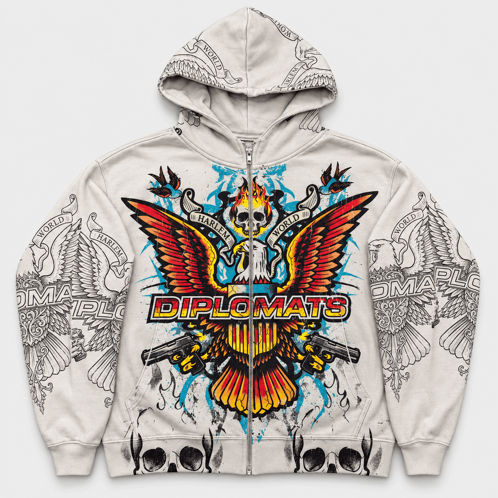 DIPLOMATS SKULL GANG Zip Hoodie Bone front/back