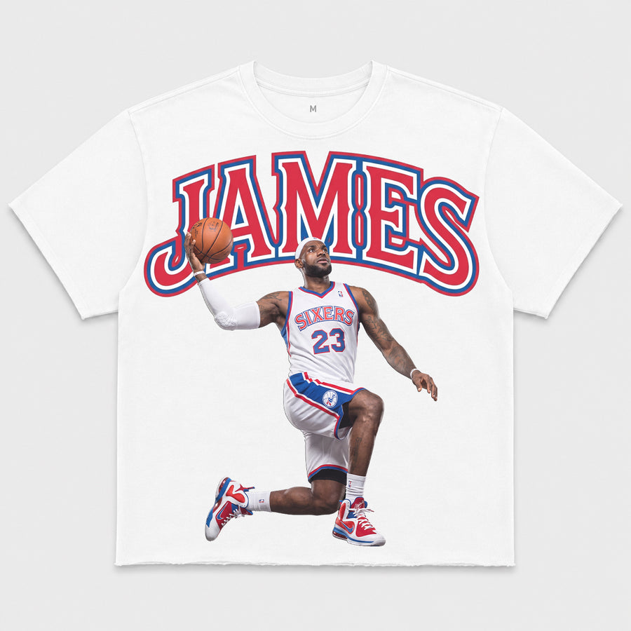 King In Philly Home T-Shirt — white tee with JAMES graphic