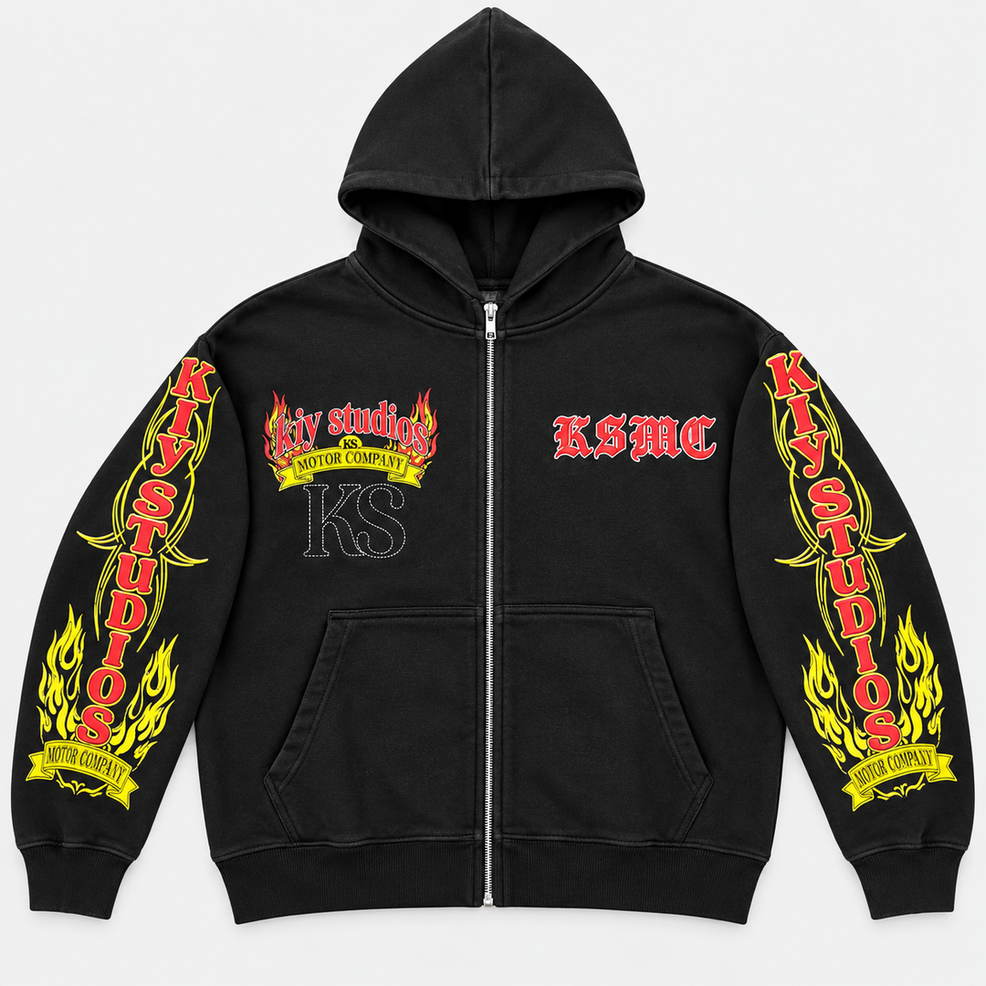 KSMC Zip Hoodie Black/Red/Yellow front