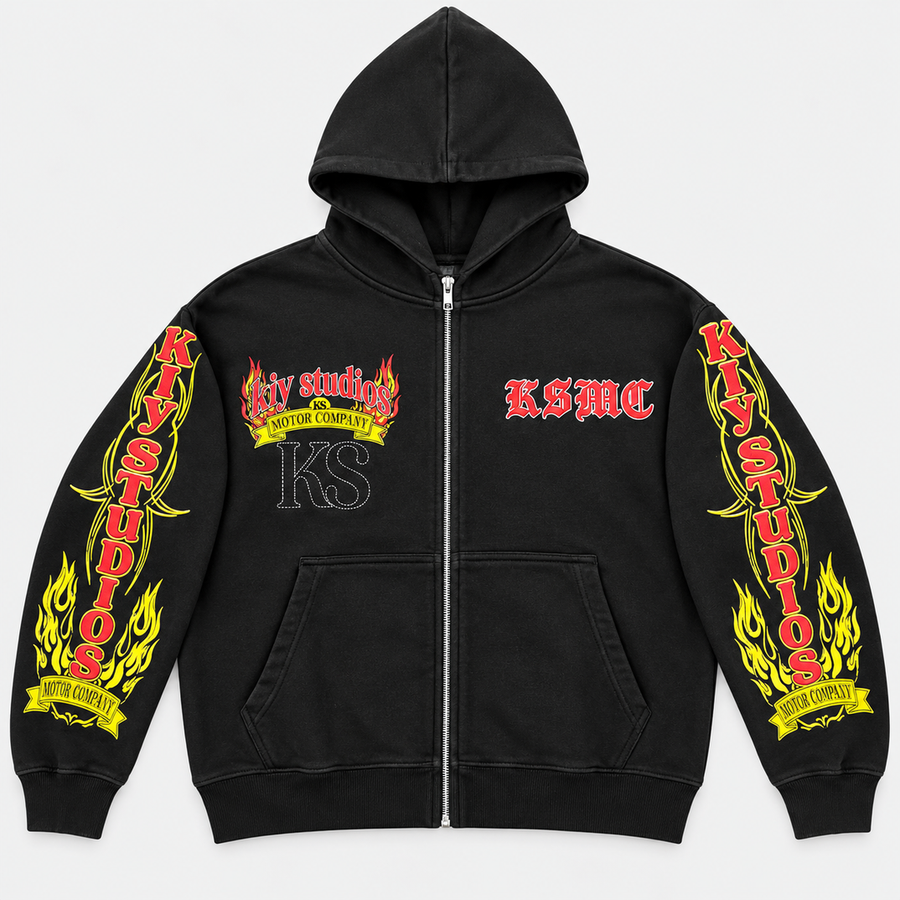 KSMC Zip Hoodie Black/Red/Yellow front