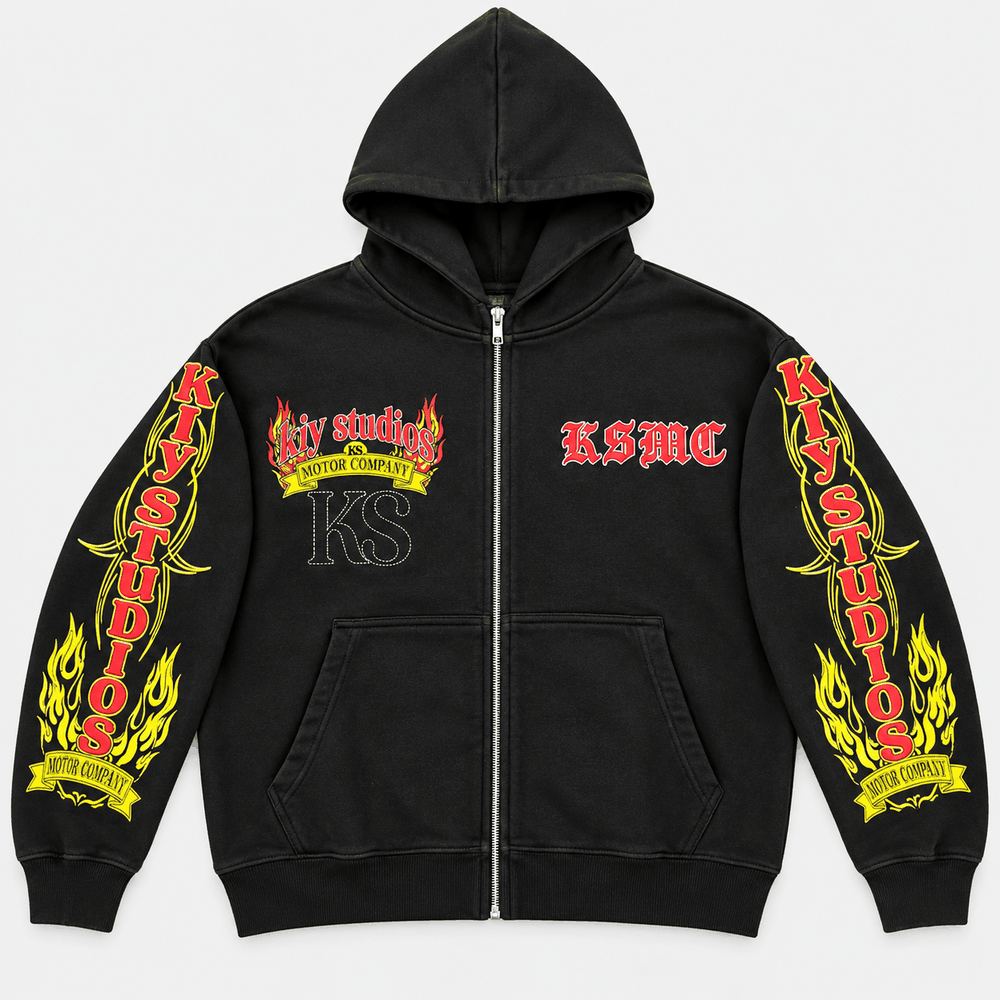 KSMC Zip Hoodie Black/Red/Yellow front/back