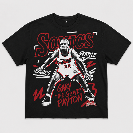 Kiy Studios THE GLOVE T-Shirt — Gary Payton Sonics graphic on black tee