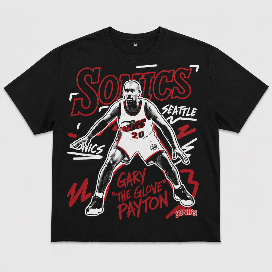 Kiy Studios THE GLOVE T-Shirt — Gary Payton Sonics graphic on black tee
